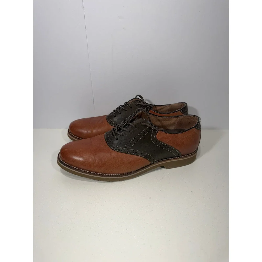 GH Bass Burlington Mens 11D Saddle Shoes Tan Brown Leather Oxford Brogue Dress